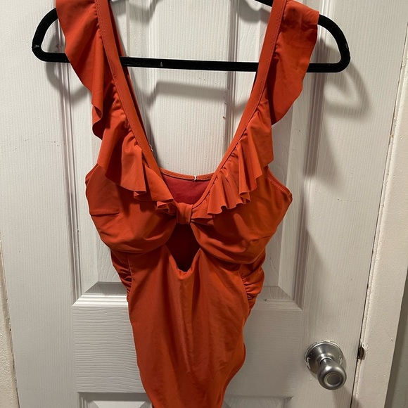 Ruffled One Piece Swimsuit - Orange - Picture 1 of 7